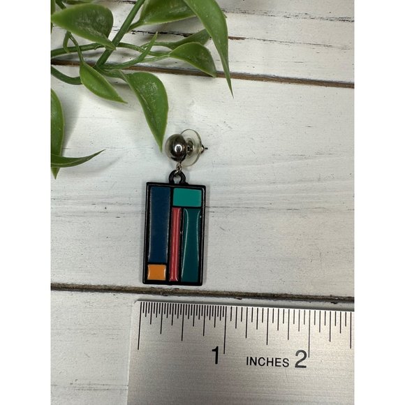 80s Inspired Rectangular Artistic Earrings - Picture 2 of 3
